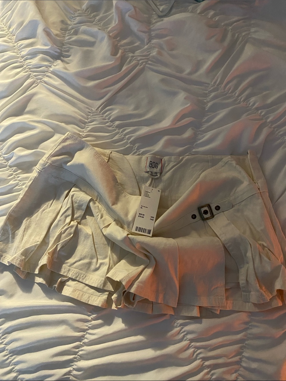 Urban Outfitters Cream Tiered Ruffle Skort with Buckle Detail